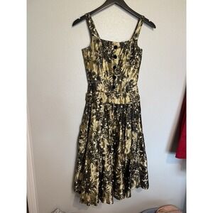 Vintage 1950s London Town Midi Dress Patterned Velvet Buttons Zip Womens England